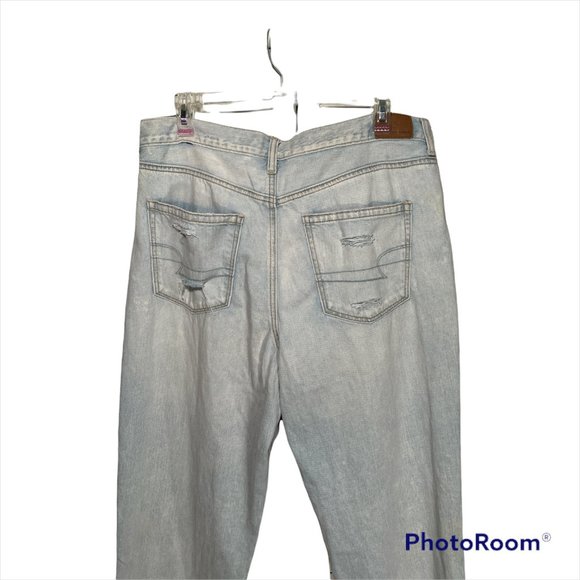 American Eagle Light Straight Denim Jeans Distressed Size 12 NEW 100% Cotton - Picture 6 of 8